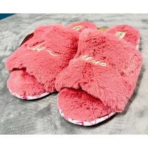 Dluxe by Dearfoams Slippers Womens XL Pink She Her Slide Fuzzy